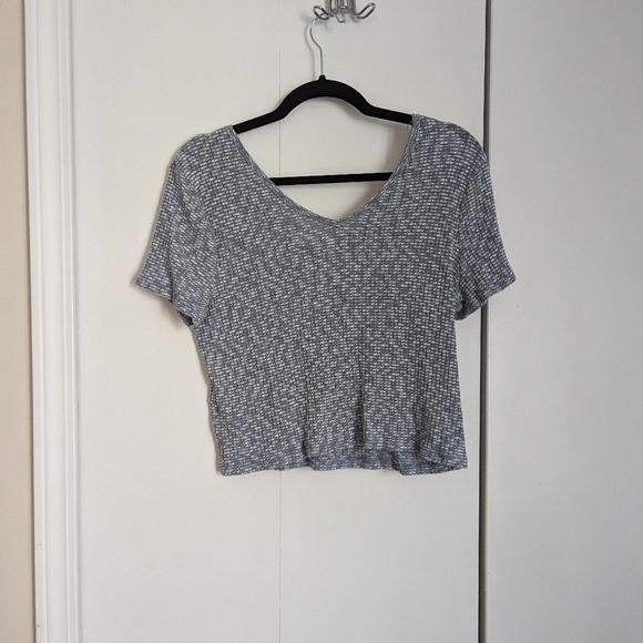 Blue & White Cotton Crop Top, Size L - Picture 3 of 3